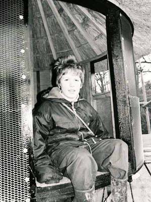 Close up showing the stainless steel mesh to which the earth daub is applied.